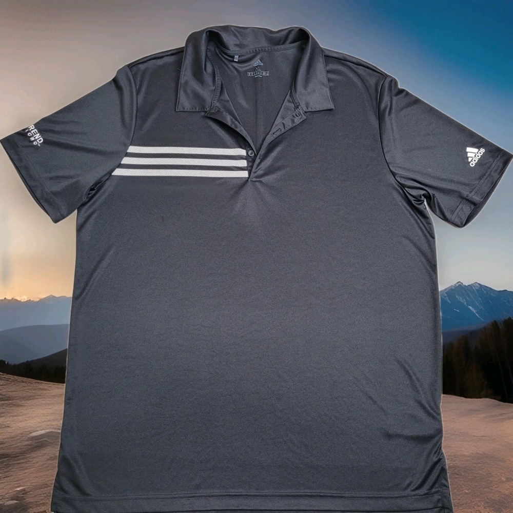 ⛳Adidas Gold Polo Mens XL Black 3-Stripes Chest Performance Shirt "Trend Micro"